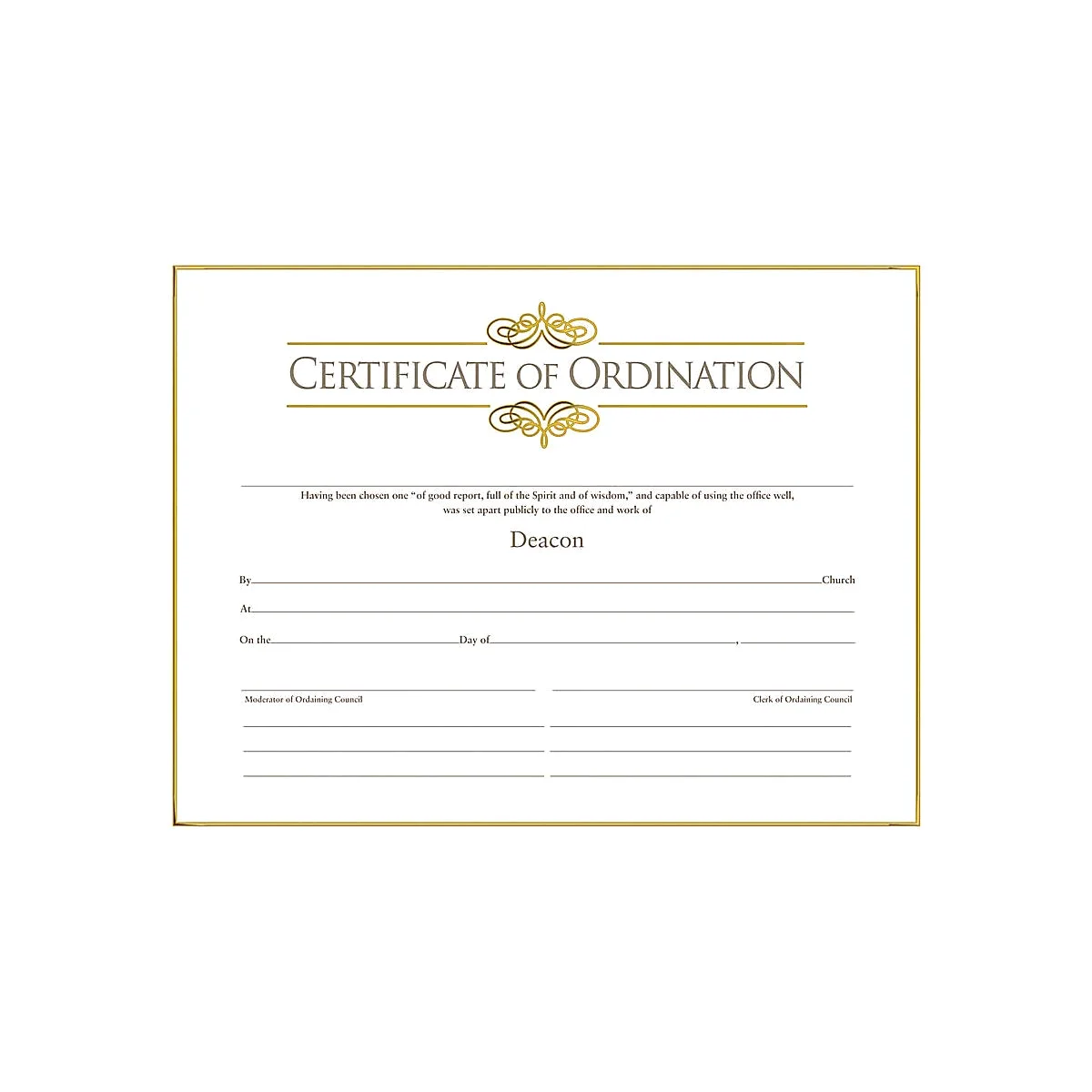 Broadman Deacon Ordination Certificate, Gold Embossing, 6 Pack