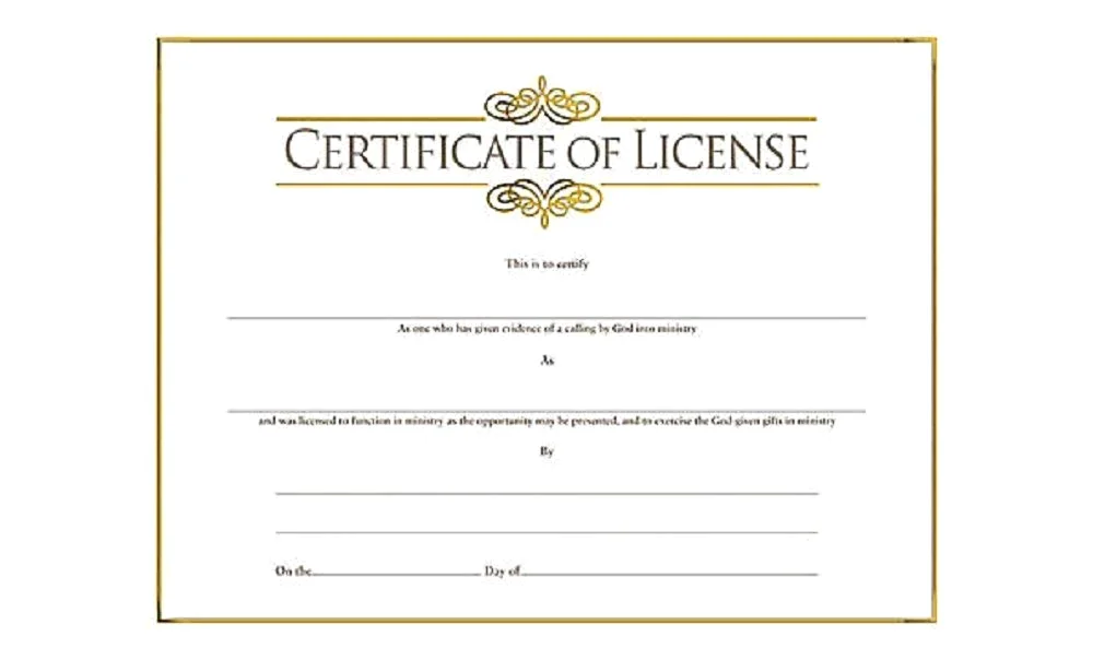 Broadman Minister License Certificate, Gold Embossing